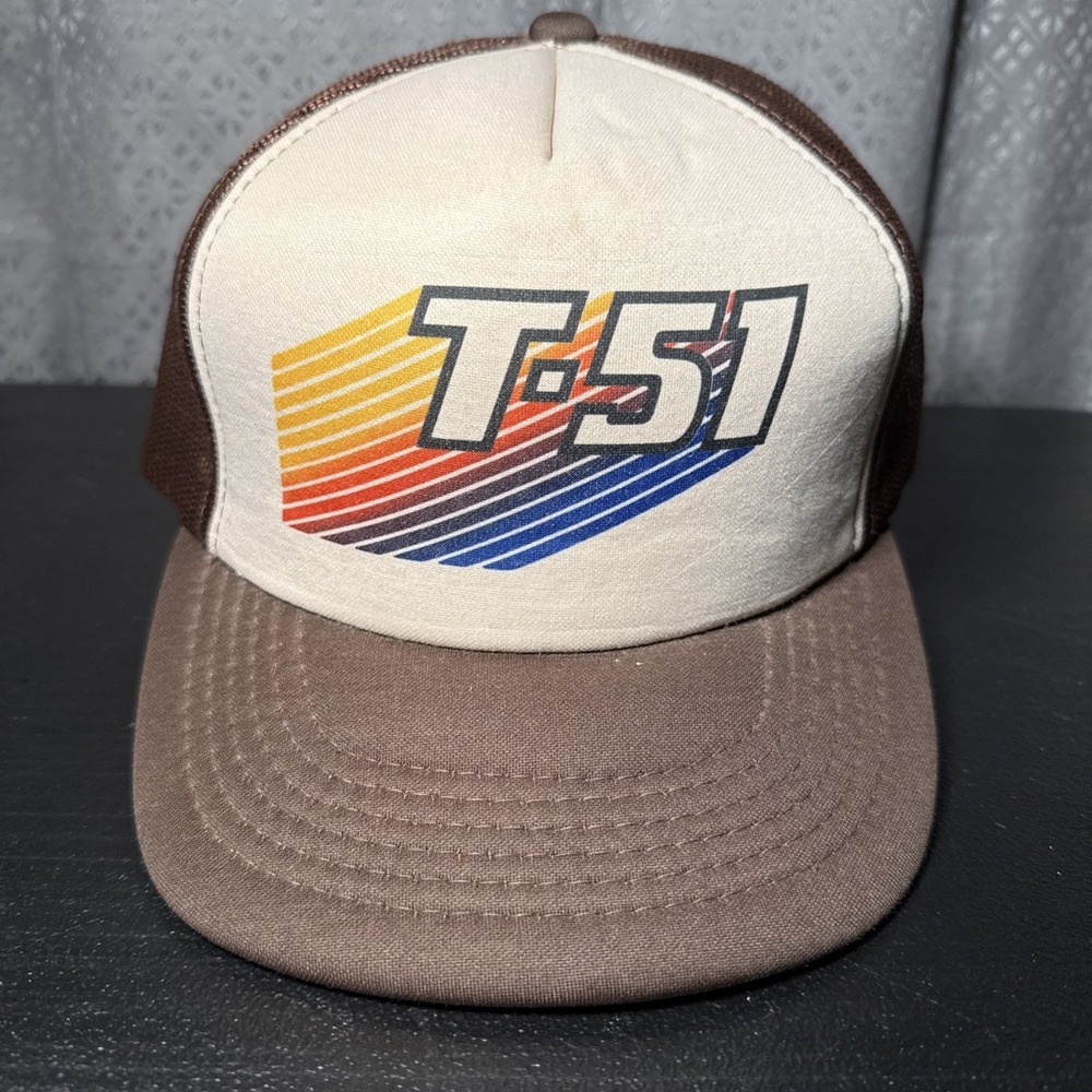 RARE Vintage 80's Titan T-51 Mustang Brown Snapback Trucker Hat Aircraft Plane